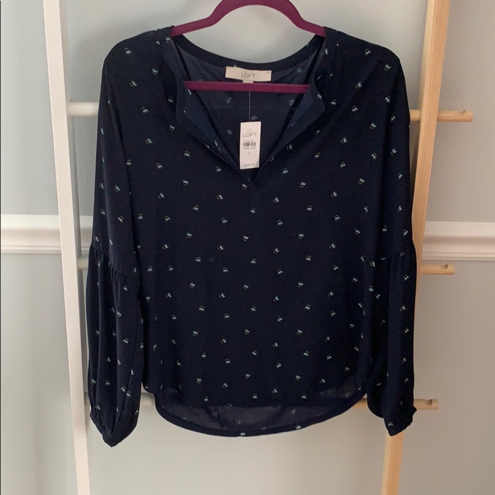NWT Navy long sleeve blouse